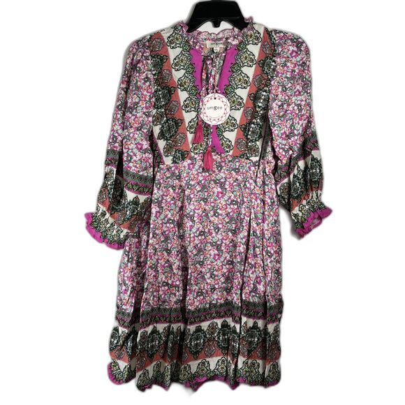 Umgee Boho Floral Mini Dress Pink Hippy Retro Stevie Nicks Vibes S M L - Picture 2 of 9
